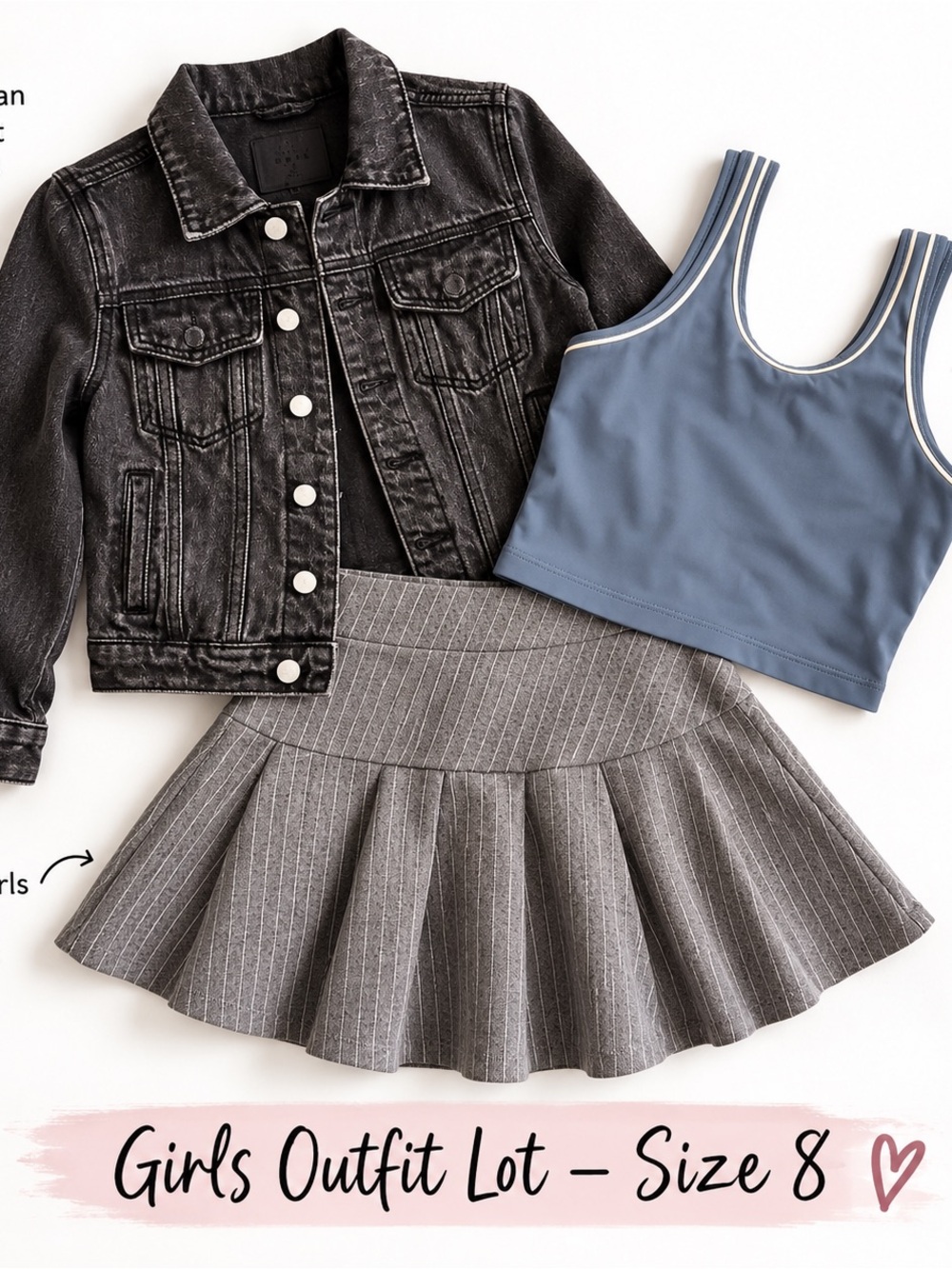 Blank NYC Washed Black Denim Jacket Lot- incl H&M preppy skirt and blue crop - Picture 2 of 3